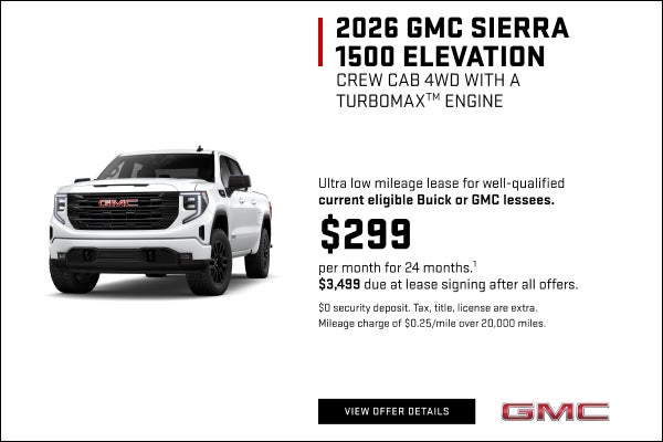 Ultra low mileage lease for well-qualified current eligible Buick or GMC lessees.

$299 per month...