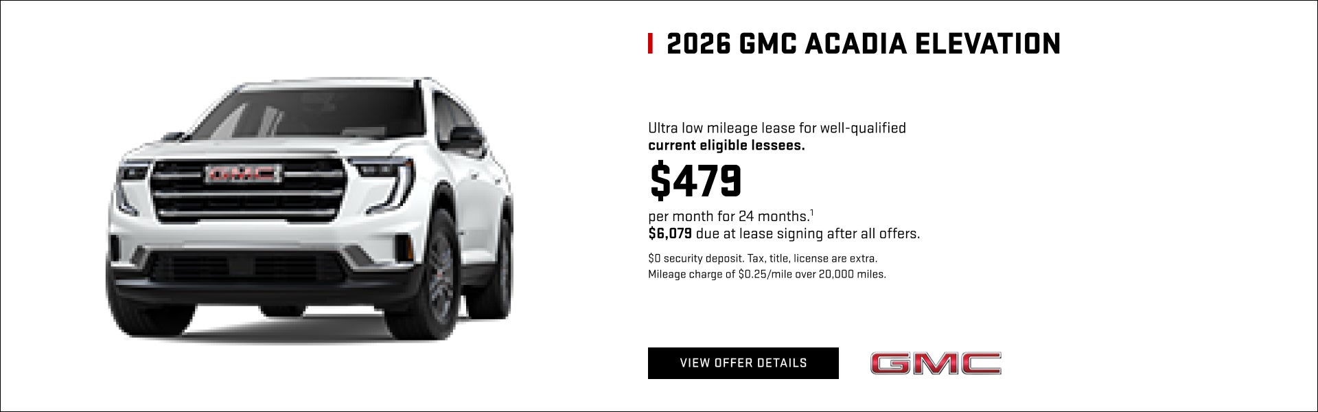 Ultra low mileage lease for well-qualified current eligible lessees.

$479 per month for 24 month...