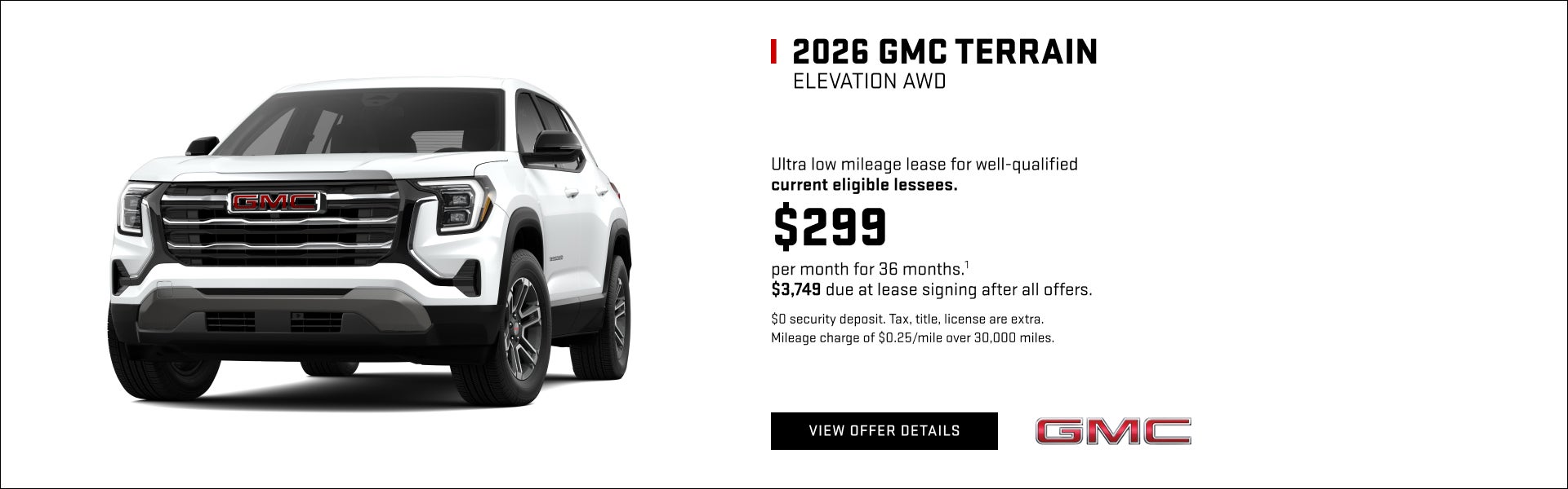 Ultra low mileage lease for well-qualified current eligible lessees.

$299 per month for 36 month...