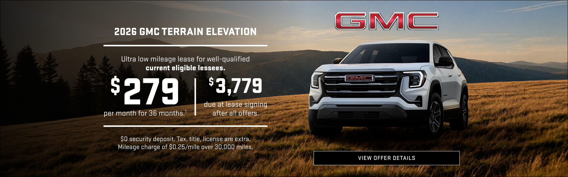 Ultra low mileage lease for well-qualified current eligible lessees.

$279 per month for 36 month...