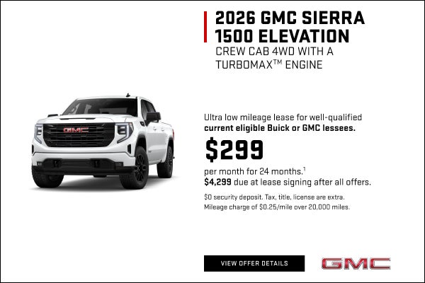 Ultra low mileage lease for well-qualified current eligible Buick or GMC lessees.

$299 per month...