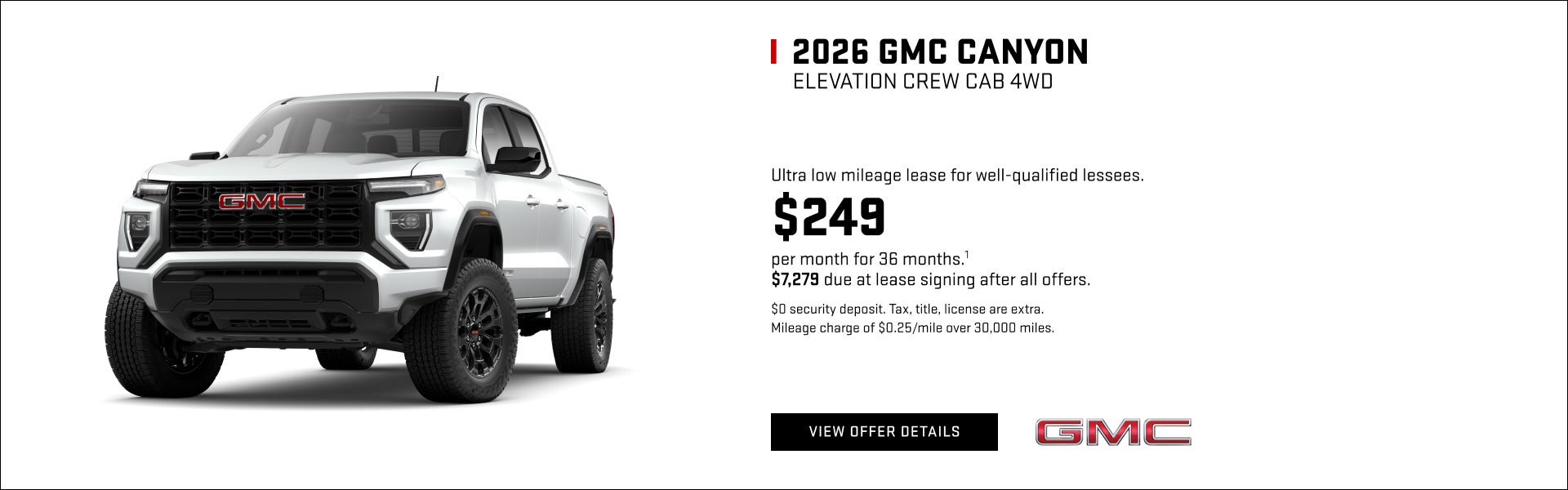 Ultra low mileage lease for well-qualified lessees.

$249 per month for 36 months.1

$7,279 due a...